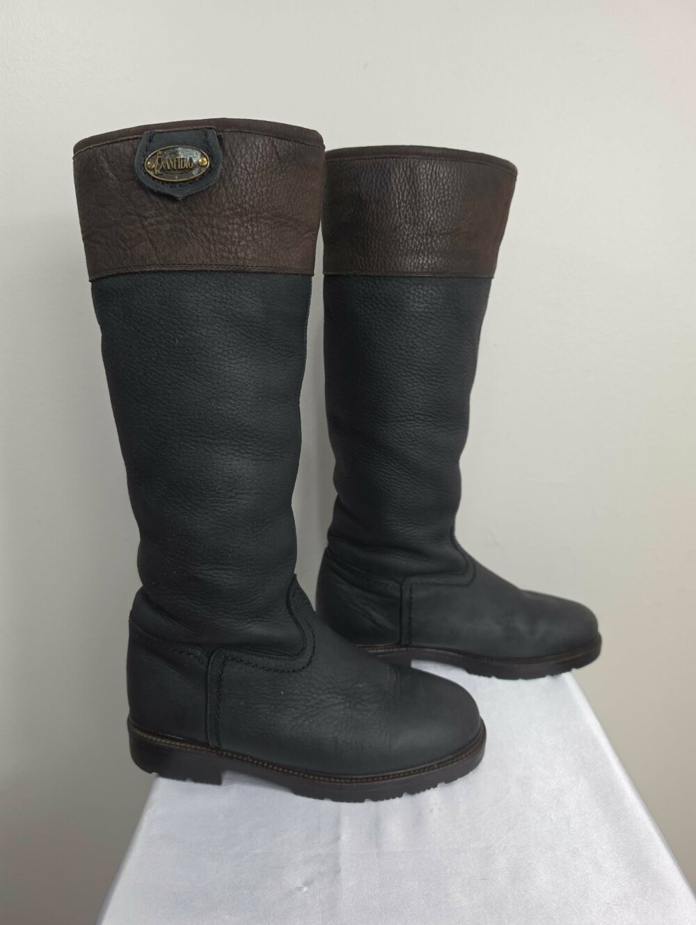 Anfibio Black Leather Tall Riding Boots with Brown Cuff